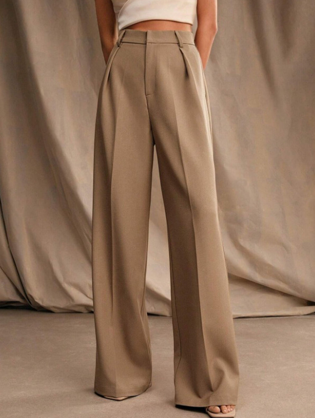 Pantalon Large Taille Haute Femme à Plis Avant Bureau Casual Formel