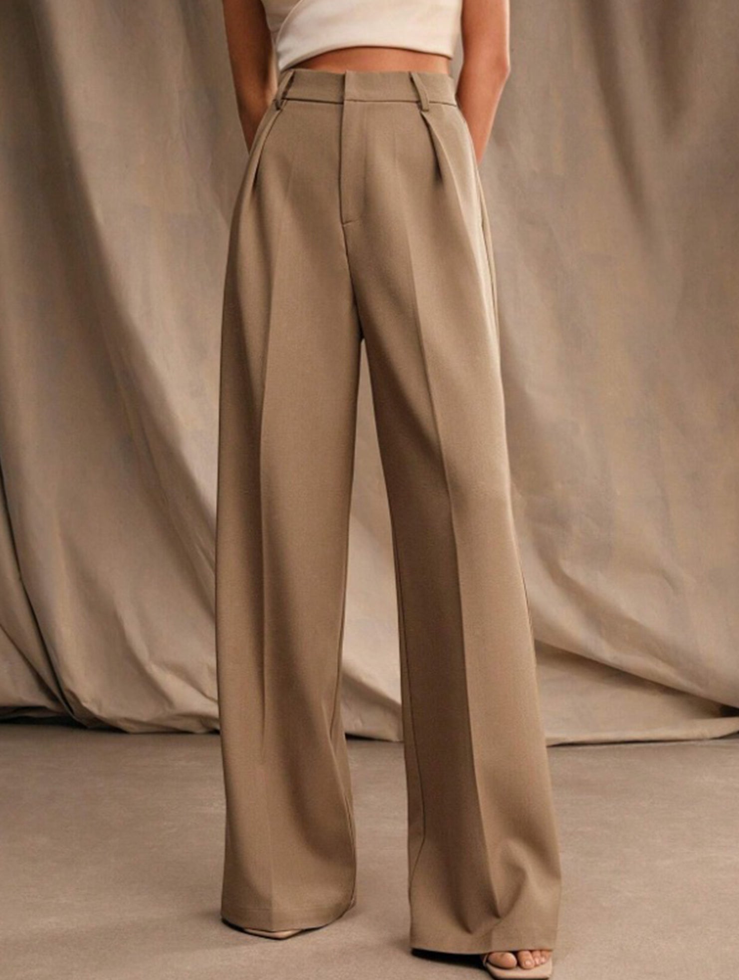 Pantalon Large Taille Haute Femme à Plis Avant Bureau Casual Formel