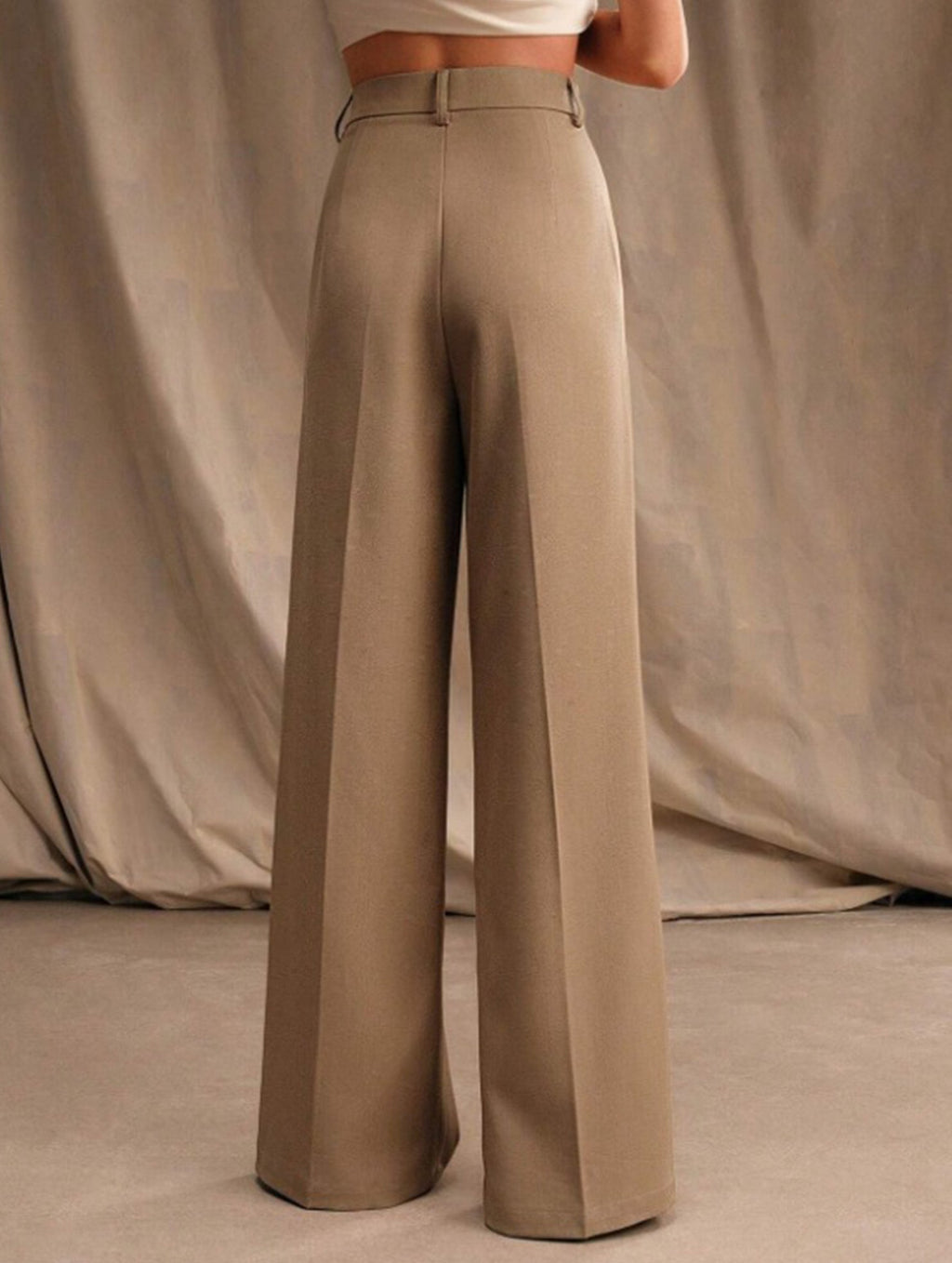 Pantalon Large Taille Haute Femme à Plis Avant Bureau Casual Formel
