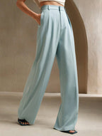 Pantalon Large Taille Haute Femme à Plis Avant Bureau Casual Formel