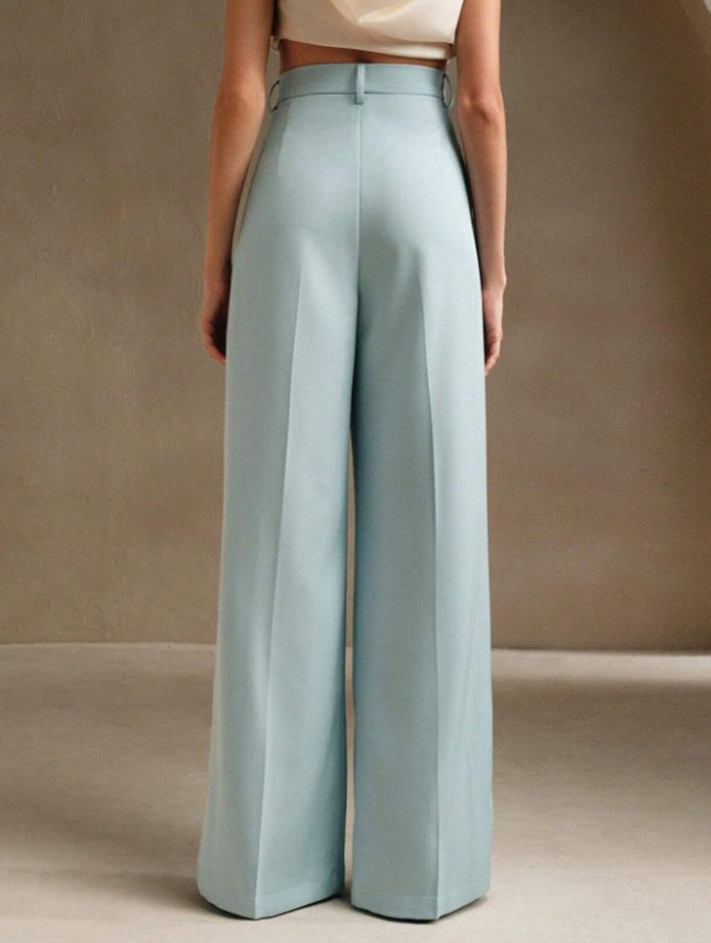 Pantalon Large Taille Haute Femme à Plis Avant Bureau Casual Formel
