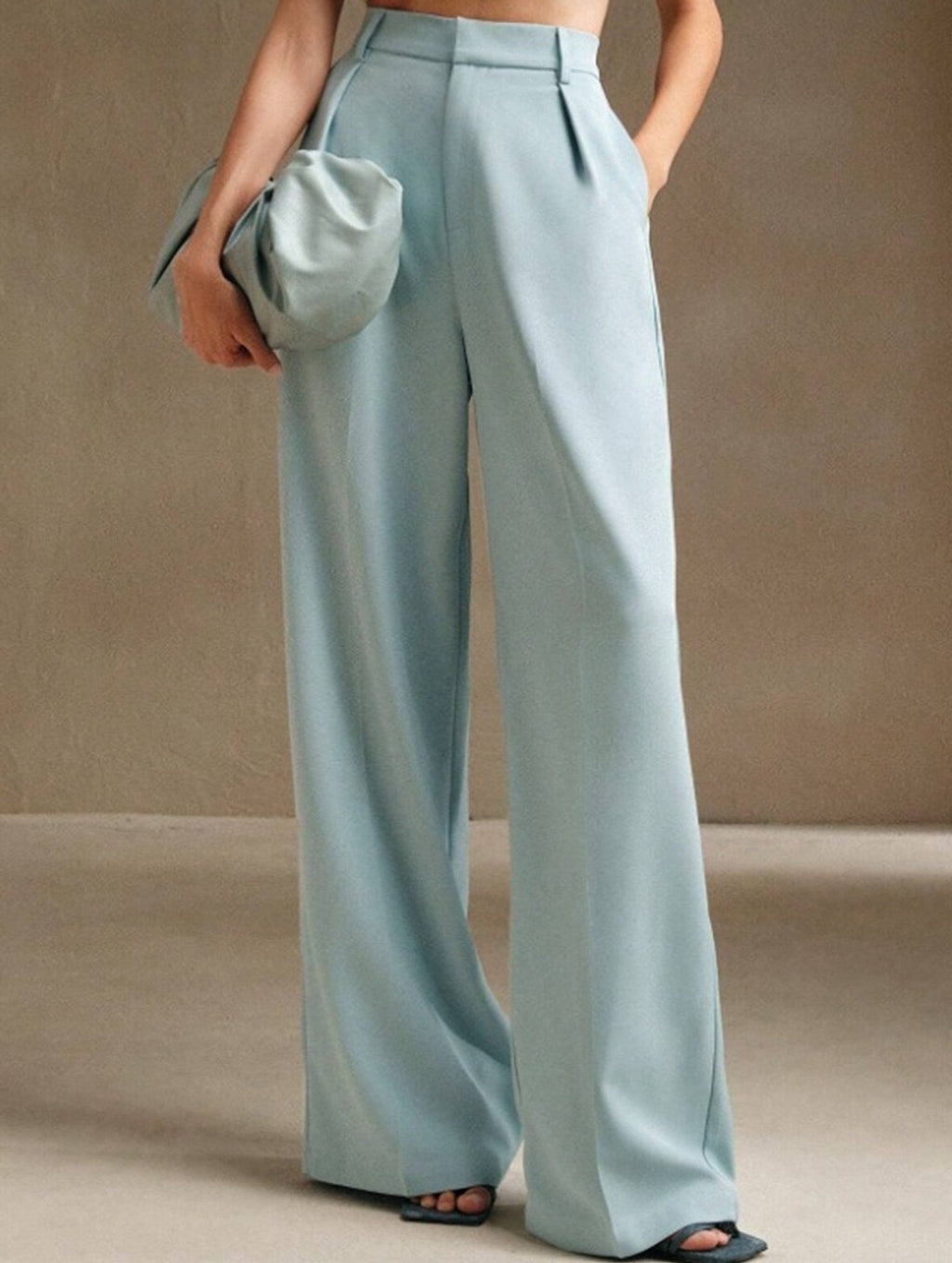Pantalon Large Taille Haute Femme à Plis Avant Bureau Casual Formel