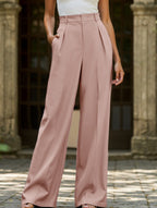 Pantalon Large Taille Haute Femme à Plis Avant Bureau Casual Formel