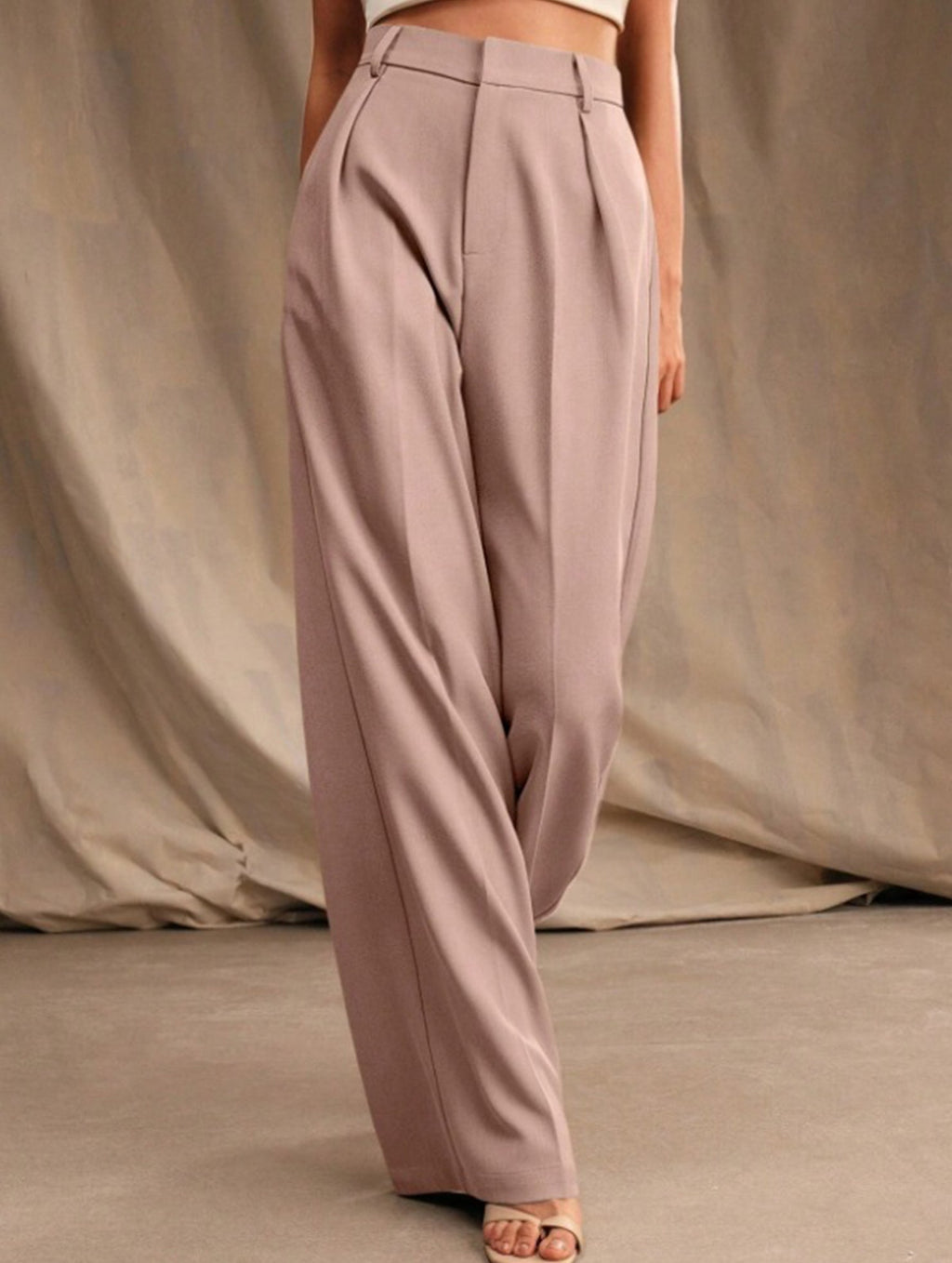 Pantalon Large Taille Haute Femme à Plis Avant Bureau Casual Formel