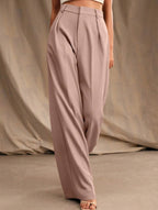 Pantalon Large Taille Haute Femme à Plis Avant Bureau Casual Formel
