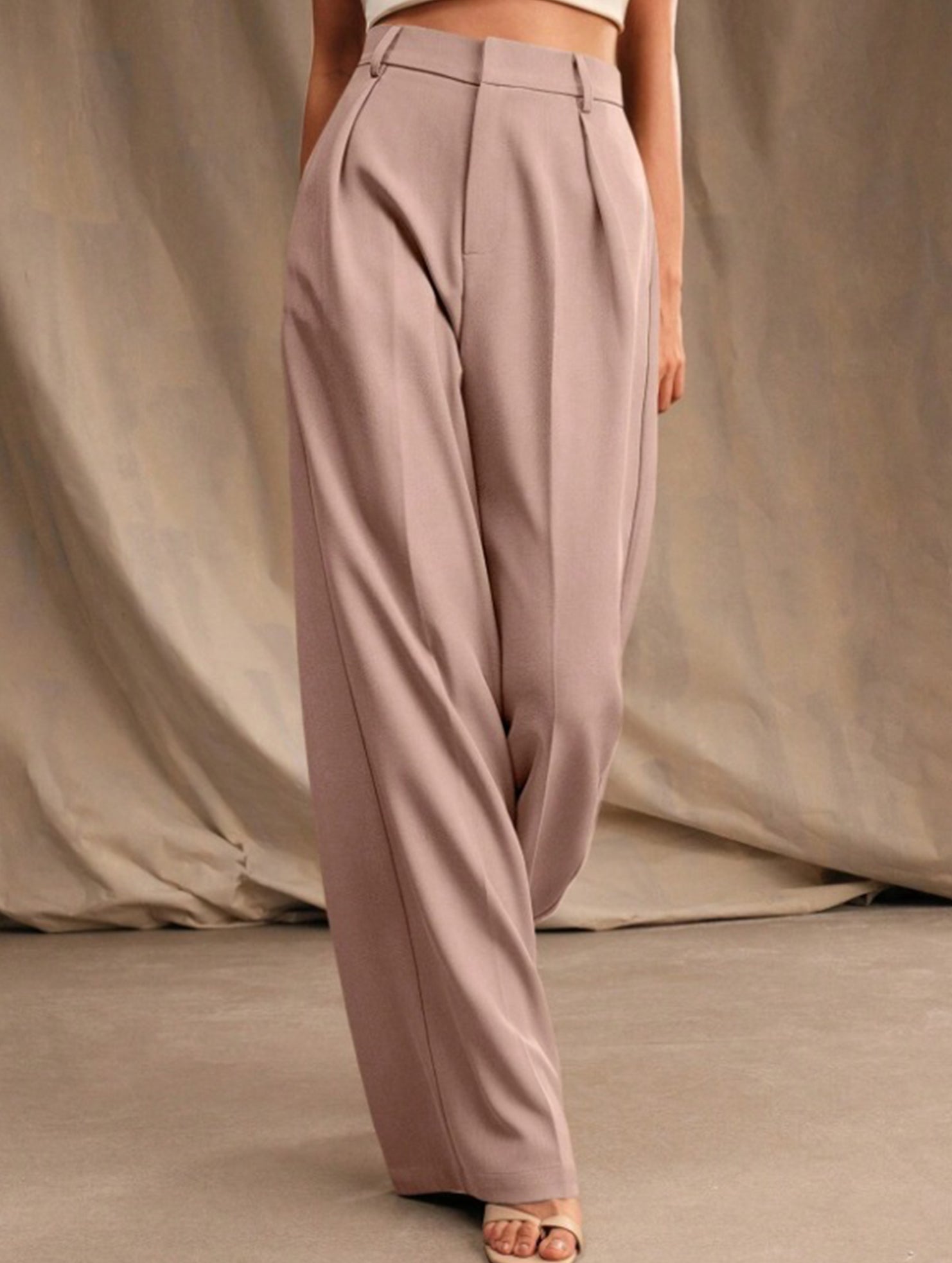 Pantalon Large Taille Haute Femme à Plis Avant Bureau Casual Formel