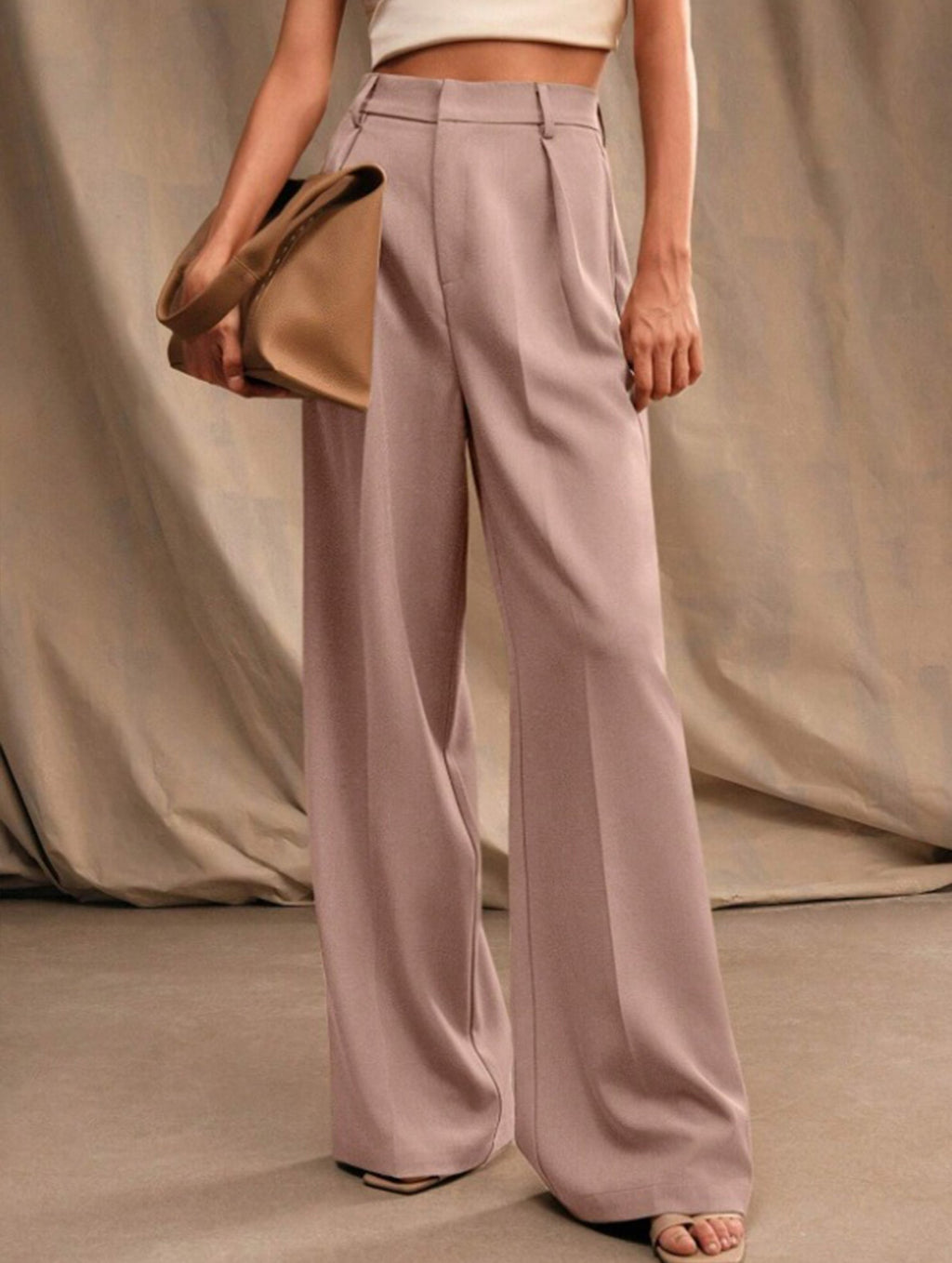 Pantalon Large Taille Haute Femme à Plis Avant Bureau Casual Formel