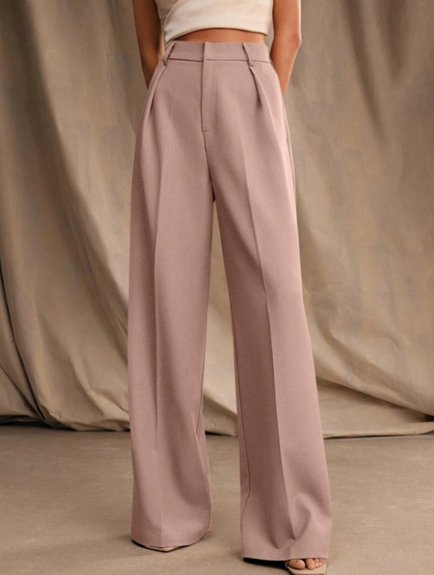 Pantalon Large Taille Haute Femme à Plis Avant Bureau Casual Formel