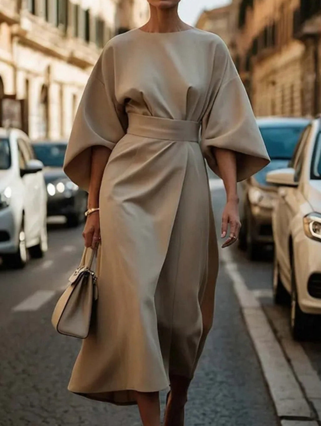 Robe Midi Élégante Pour Femme, Couleur Unie, Enroulée Avec Nœud, Manches Batwing, En Polyester, Pour Invité De Mariage, Soirée Formelle