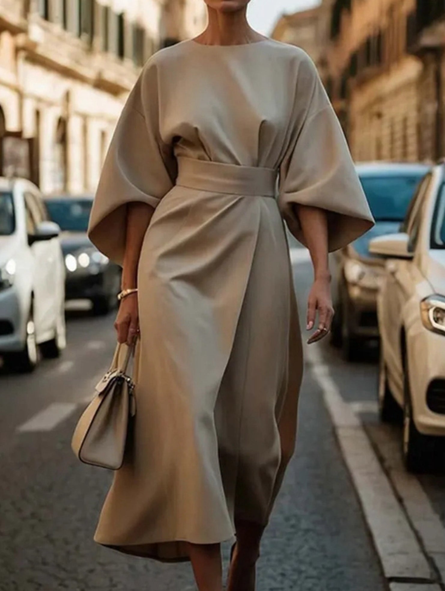 Robe Midi Élégante Pour Femme, Couleur Unie, Enroulée Avec Nœud, Manches Batwing, En Polyester, Pour Invité De Mariage, Soirée Formelle