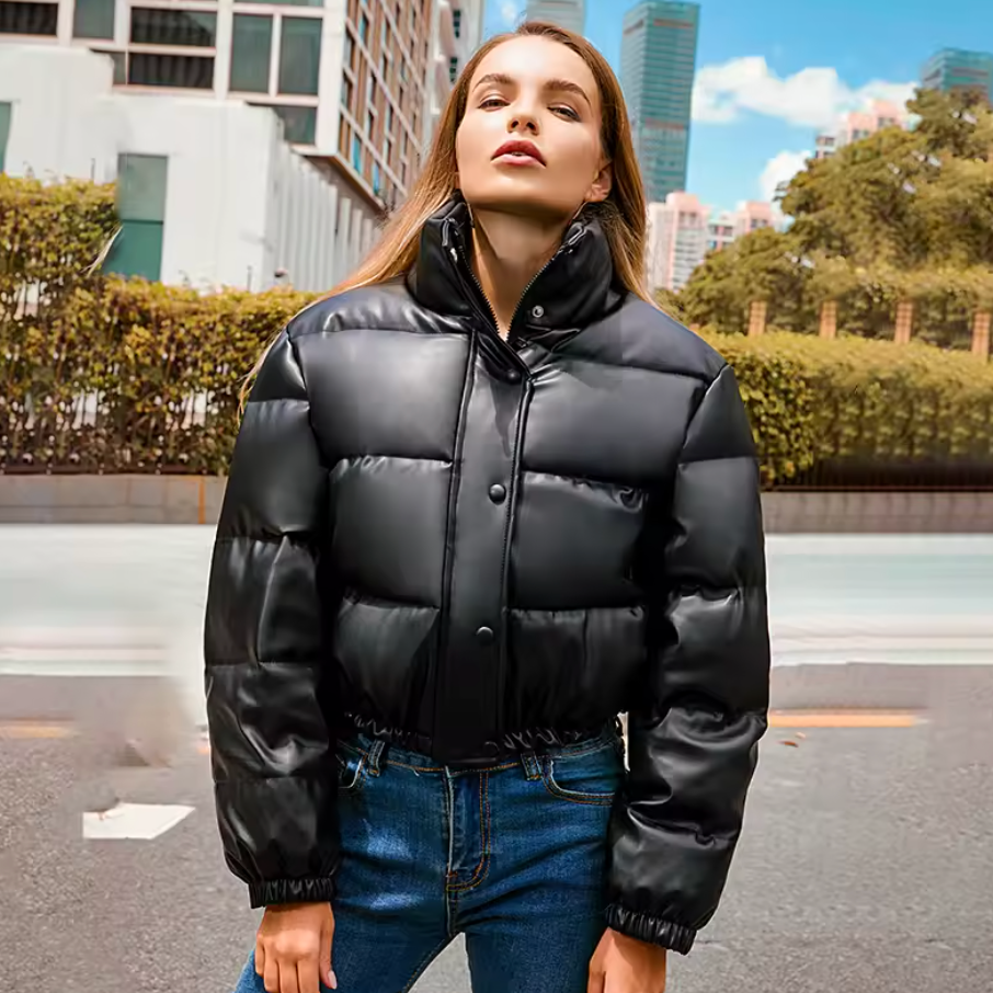 Veste Puffy Cuir – Hiverline, Douce Chaleur d’Hiver