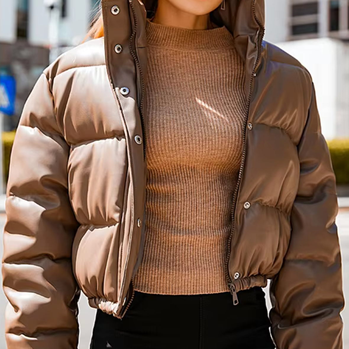 Veste Puffy Cuir – Hiverline, Douce Chaleur d’Hiver