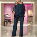 Ensemble de Luxe en Chiffon pour Femmes - Haut Superposé et Pantalons Large Éléguant pour Soirées et Bureau