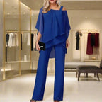 Ensemble de Luxe en Chiffon pour Femmes - Haut Superposé et Pantalons Large Éléguant pour Soirées et Bureau