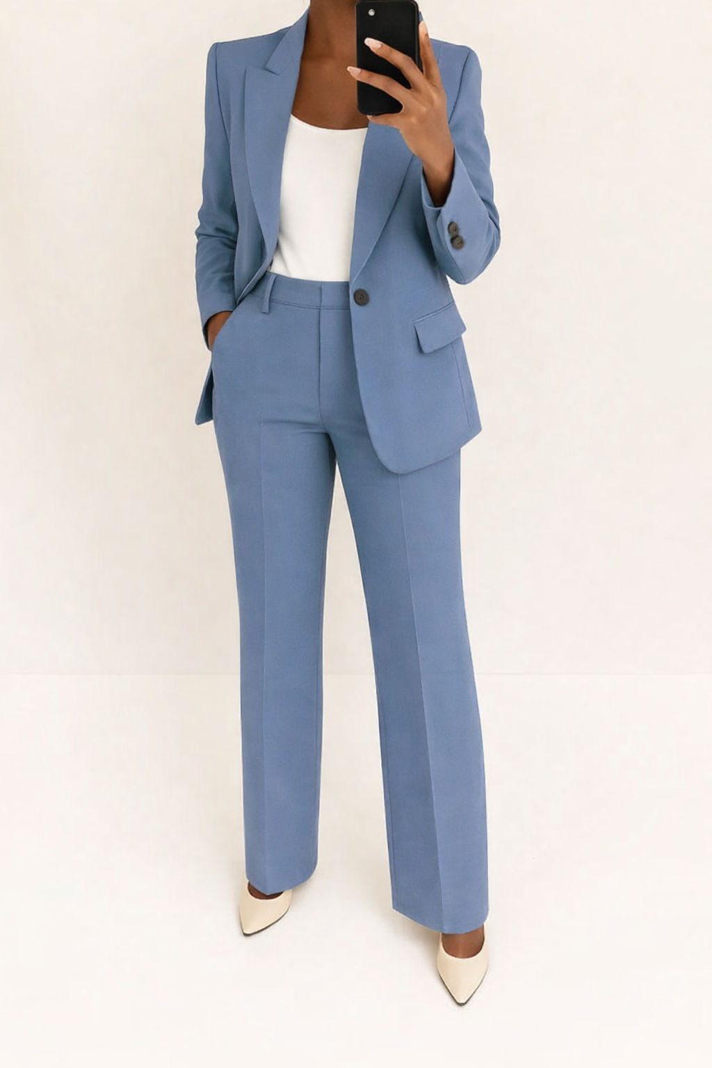 Costume Femme Deux Pièces Blazer Ajusté Pantalons Amples Élégant Coupe Décontractée Formelle – Julie