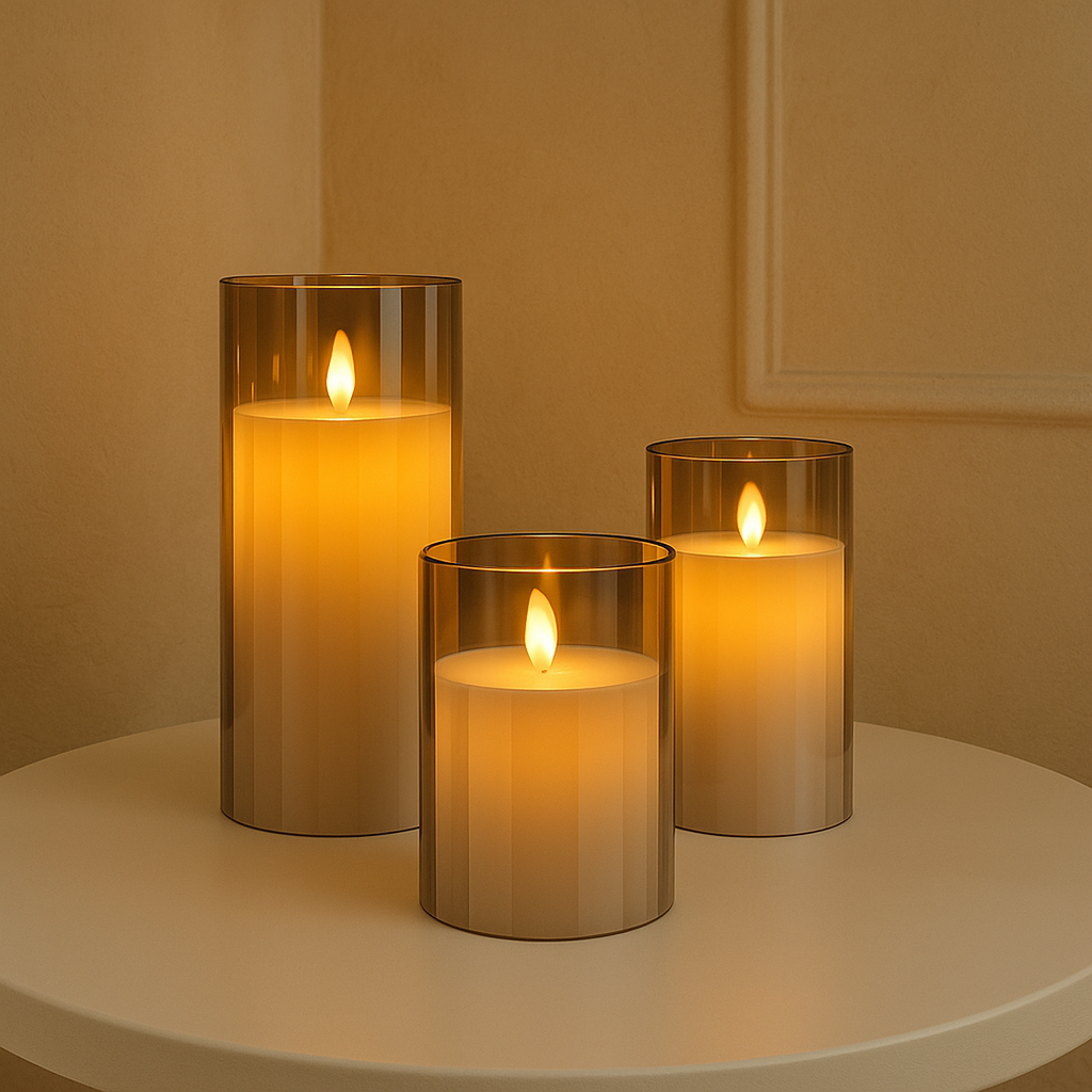 Cire Bougies Avec Abat-jour En Verre | Set De Trois