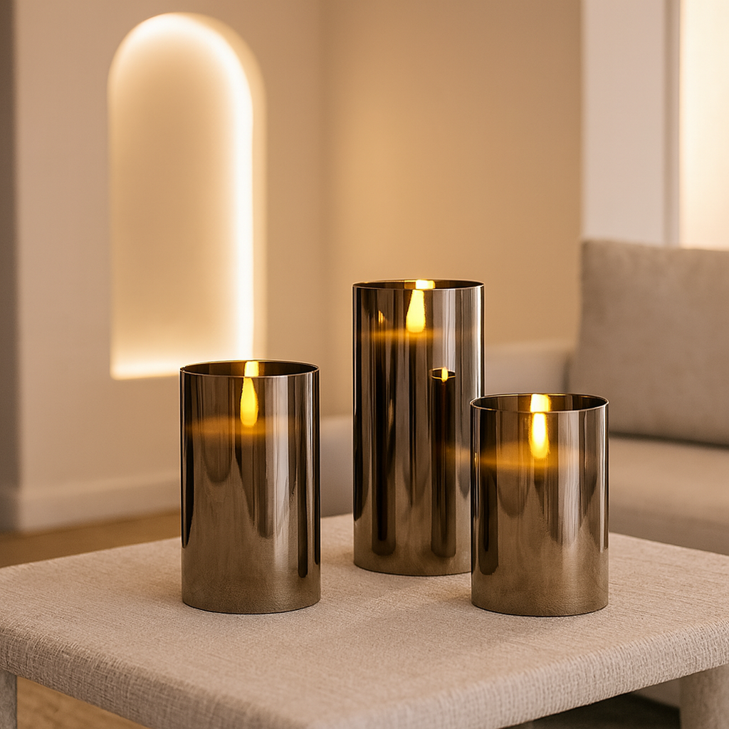 Cire Bougies Avec Abat-jour En Verre | Set De Trois