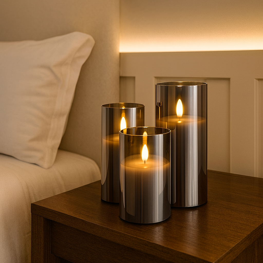 Cire Bougies Avec Abat-jour En Verre | Set De Trois