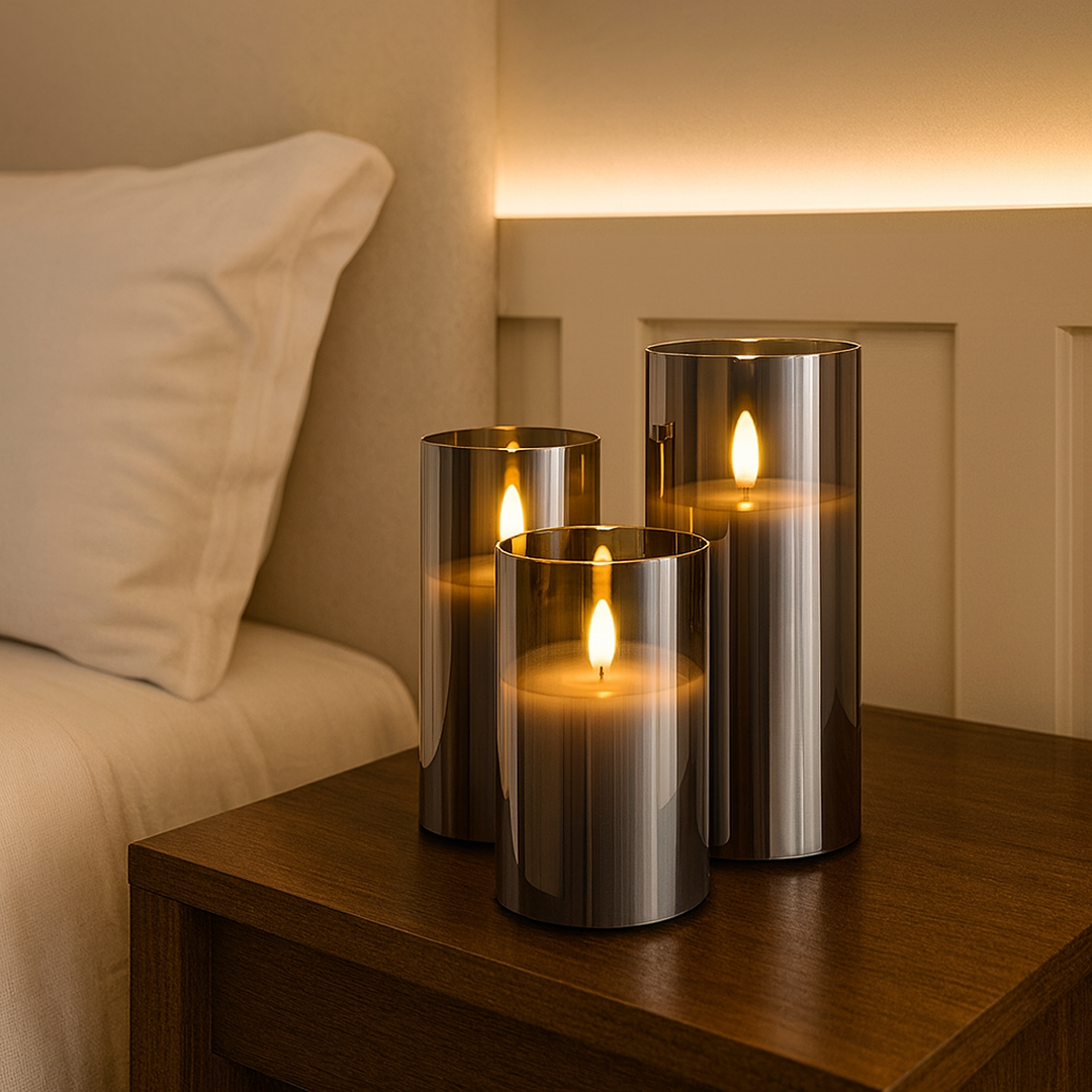 Cire Bougies Avec Abat-jour En Verre | Set De Trois