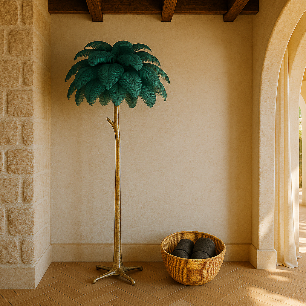 Lampe Sur Pied Élégante avec Plumes d'Autruche pour Intérieur