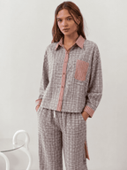 Women's Pajama Set with Long-Sleeve Shirt and Wide-Leg Pants, Loungewear, Relaxation