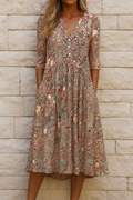 Abito Midi Floreale Scollo a V Donna Fluido Informale Casual Chic Giardino Quotidiano – Harlow