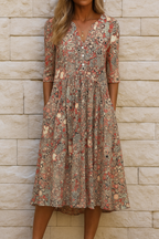 Abito Midi Floreale Scollo a V Donna Fluido Informale Casual Chic Giardino Quotidiano – Harlow