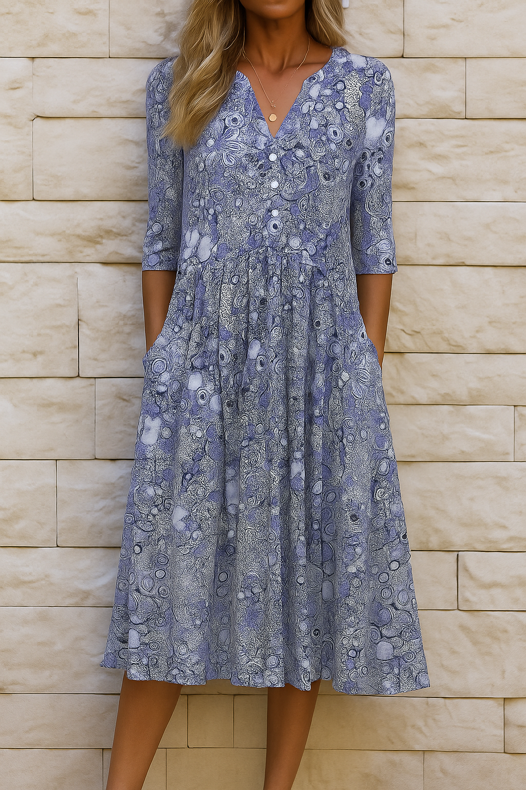 Abito Midi Floreale Scollo a V Donna Fluido Informale Casual Chic Giardino Quotidiano – Harlow