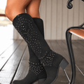 Stivali da cowboy da donna borchiati con tacco a blocco, western country, da festival