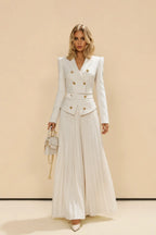 Ensemble Deux Pièces Femme Blazer Court Jupe Plissée Taille Haute Soirée Mariage Travail Cocktail