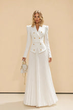 Ensemble Deux Pièces Femme Blazer Court Jupe Plissée Taille Haute Soirée Mariage Travail Cocktail
