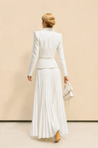Ensemble Deux Pièces Femme Blazer Court Jupe Plissée Taille Haute Soirée Mariage Travail Cocktail
