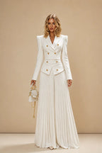Ensemble Deux Pièces Femme Blazer Court Jupe Plissée Taille Haute Soirée Mariage Travail Cocktail