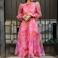 Bloemen midi jurk voor dames, bruiloftsgast, met lange transparante mouwen, vloeiend, romantisch, elegant en formeel