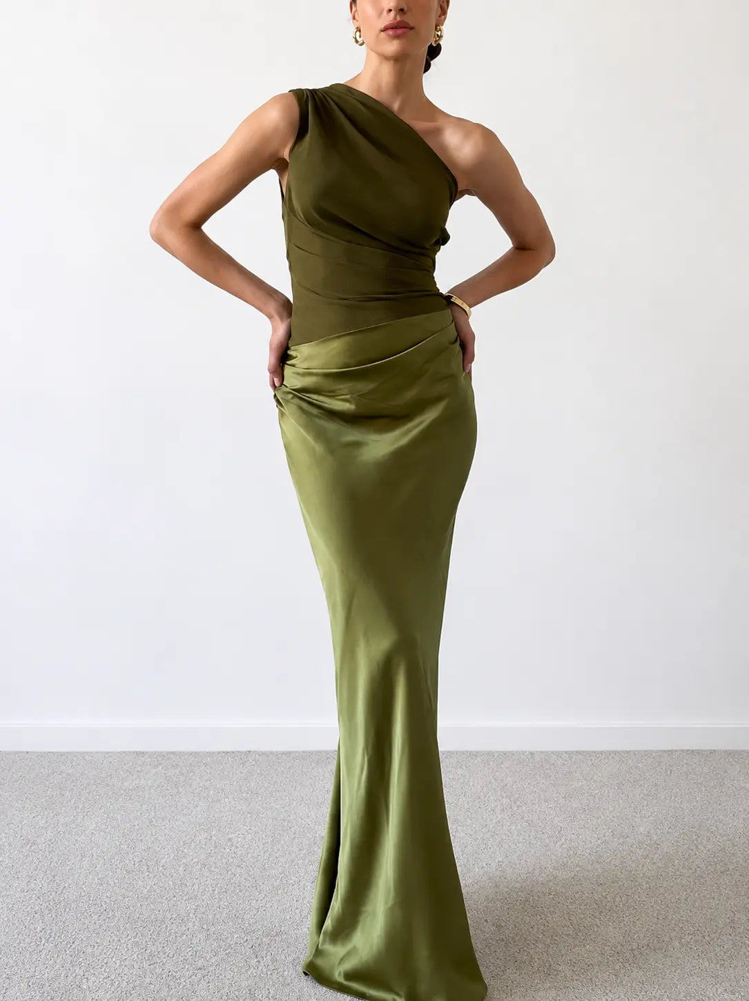Robe Longue En Satin Plissé à Une Épaule Pour Femme, Élégante, Formelle, Invitée De Mariage, Soirée – Anita