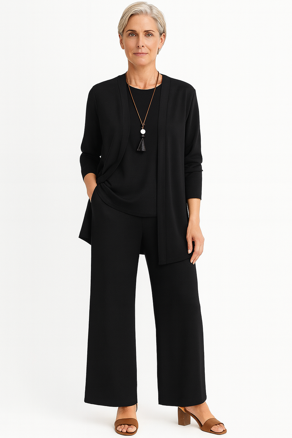 Conjunto Elegante Mujer 3 Piezas Blazer Chaleco Pantalones Anchos Ligero Favorable Casual Chic – Pin