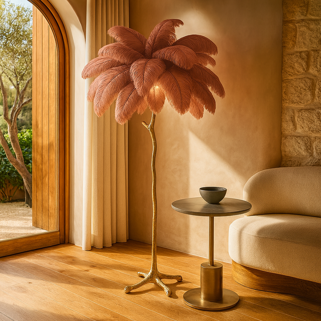 Lampe Sur Pied Élégante avec Plumes d'Autruche pour Intérieur