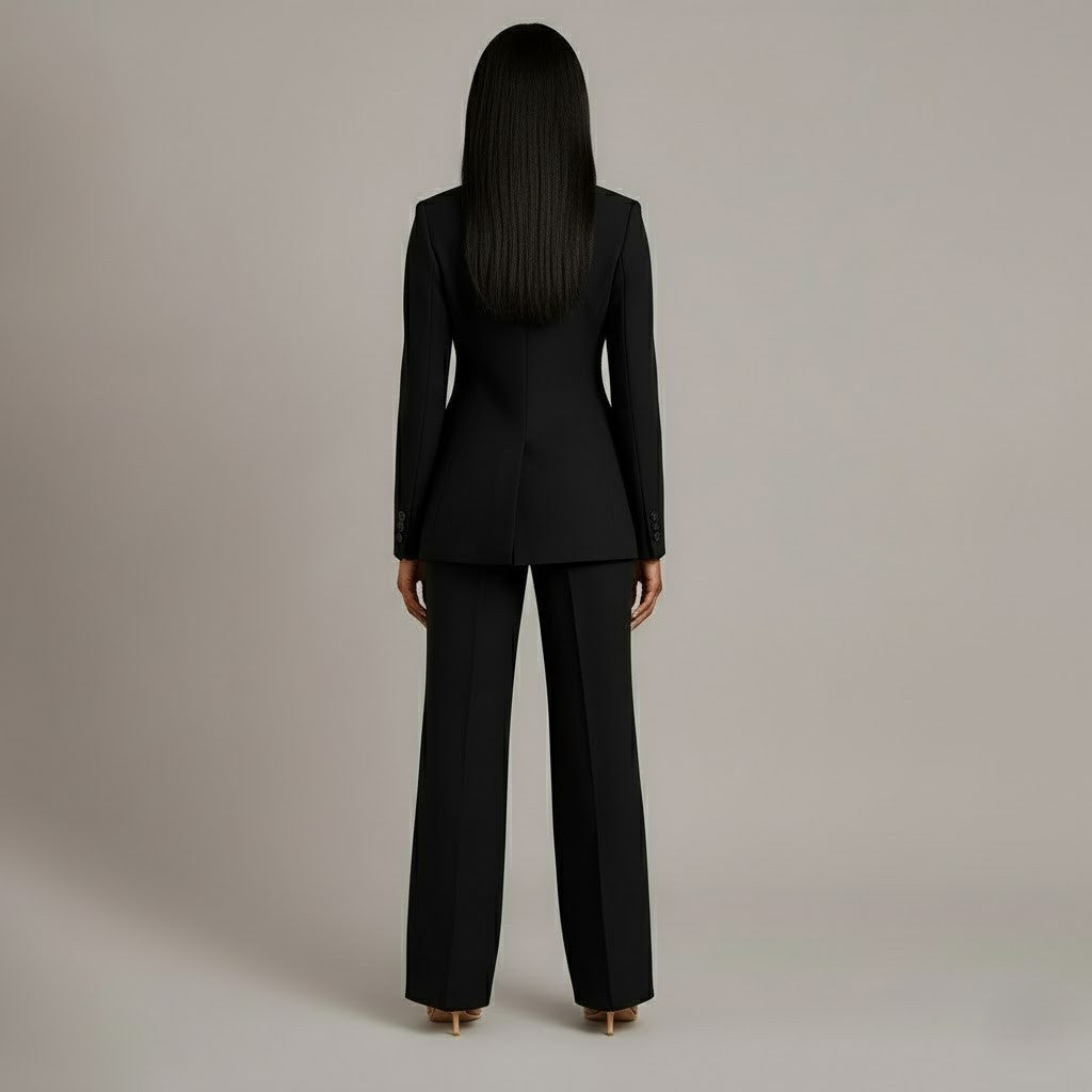 Ensemble de Costume Tailleur Féminin Structuré Blazer Longue Pantalons Évasés Élégants pour Bureau – Christi
