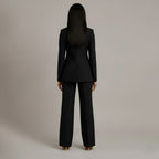 Ensemble de Costume Tailleur Féminin Structuré Blazer Longue Pantalons Évasés Élégants pour Bureau – Christi