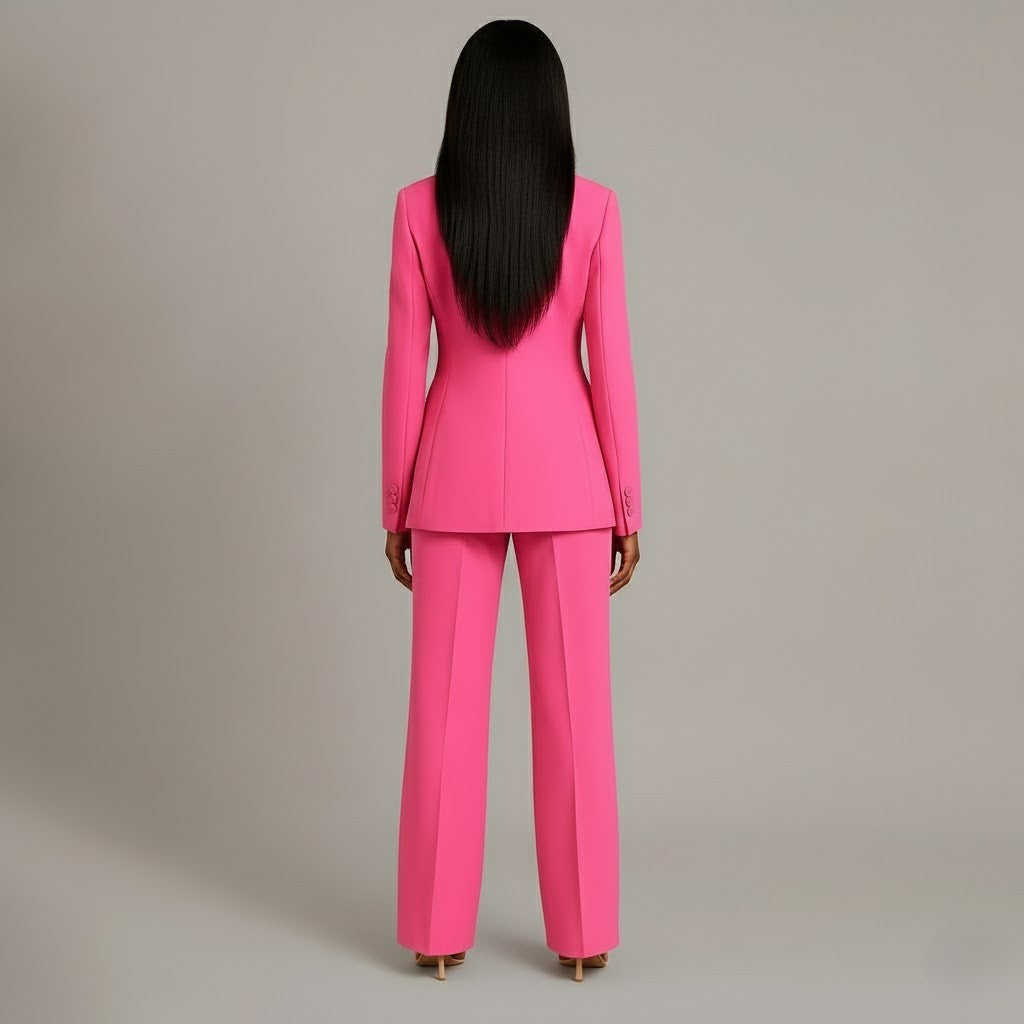 Ensemble de Costume Tailleur Féminin Structuré Blazer Longue Pantalons Évasés Élégants pour Bureau – Christi