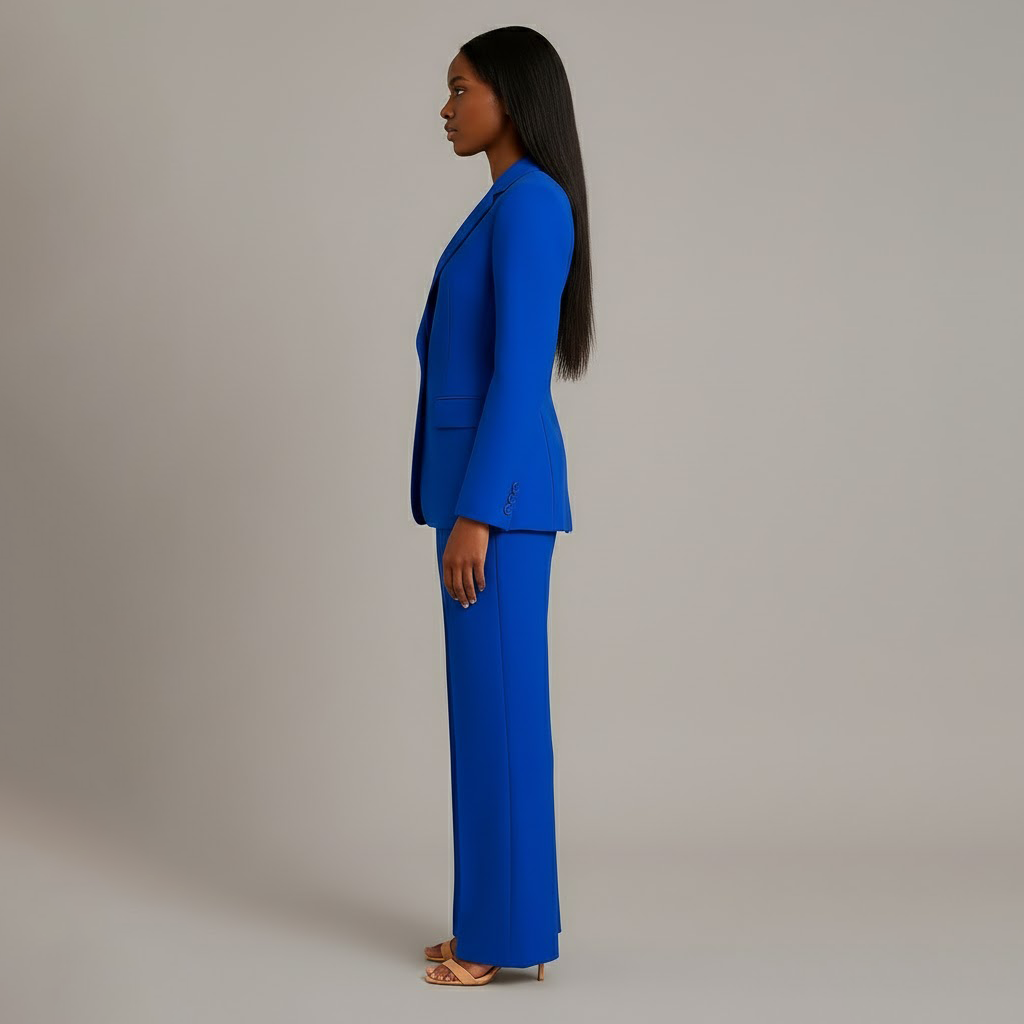 Ensemble de Costume Tailleur Féminin Structuré Blazer Longue Pantalons Évasés Élégants pour Bureau – Christi