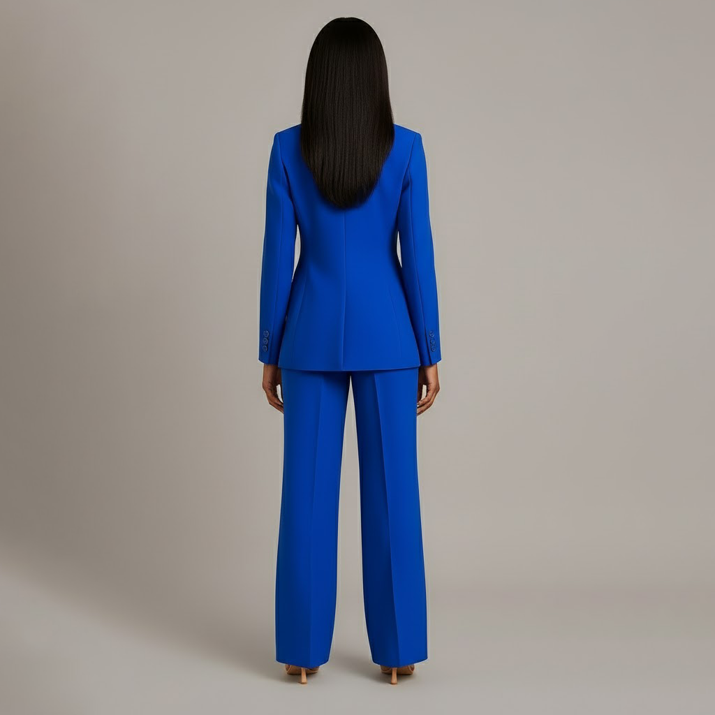 Ensemble de Costume Tailleur Féminin Structuré Blazer Longue Pantalons Évasés Élégants pour Bureau – Christi
