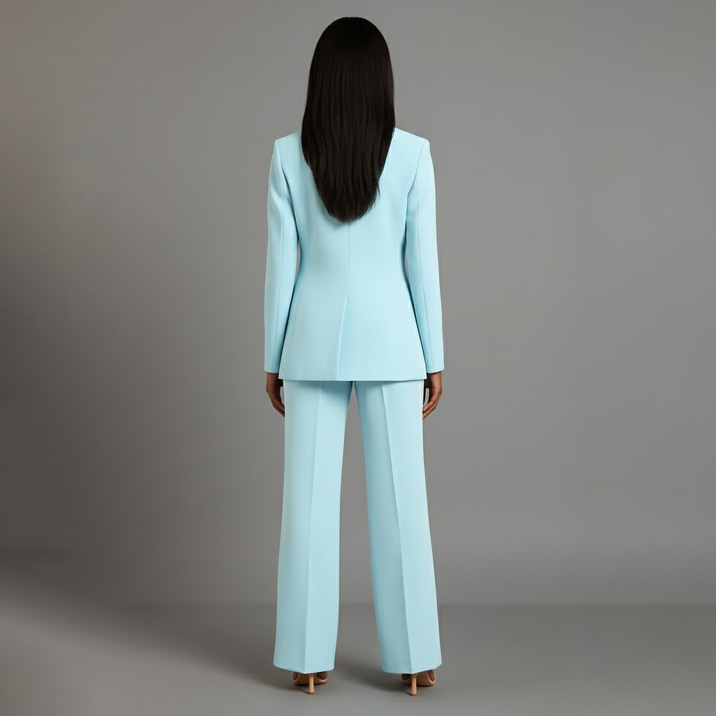 Ensemble de Costume Tailleur Féminin Structuré Blazer Longue Pantalons Évasés Élégants pour Bureau – Christi