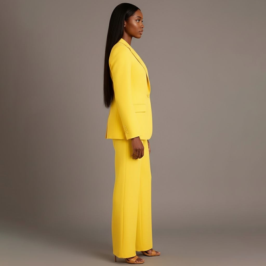 Ensemble de Costume Tailleur Féminin Structuré Blazer Longue Pantalons Évasés Élégants pour Bureau – Christi