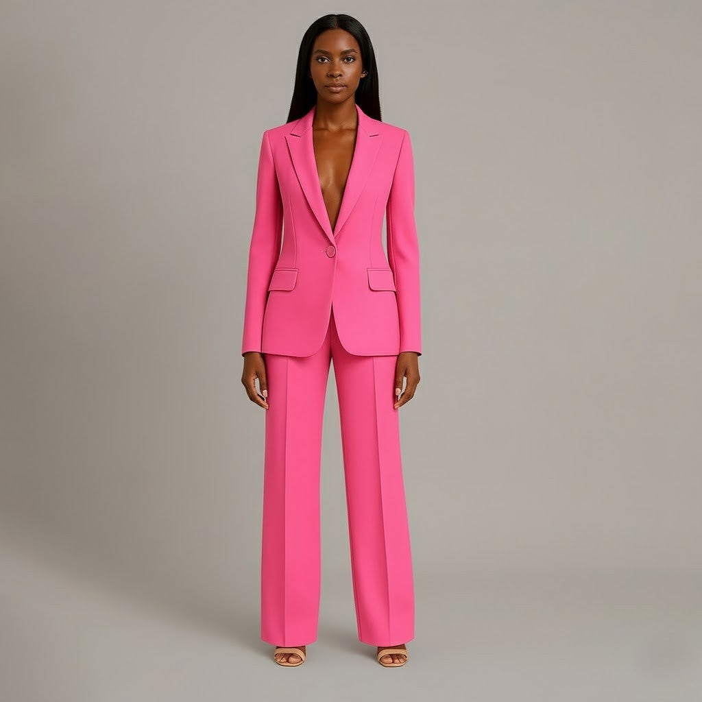 Ensemble de Costume Tailleur Féminin Structuré Blazer Longue Pantalons Évasés Élégants pour Bureau – Christi