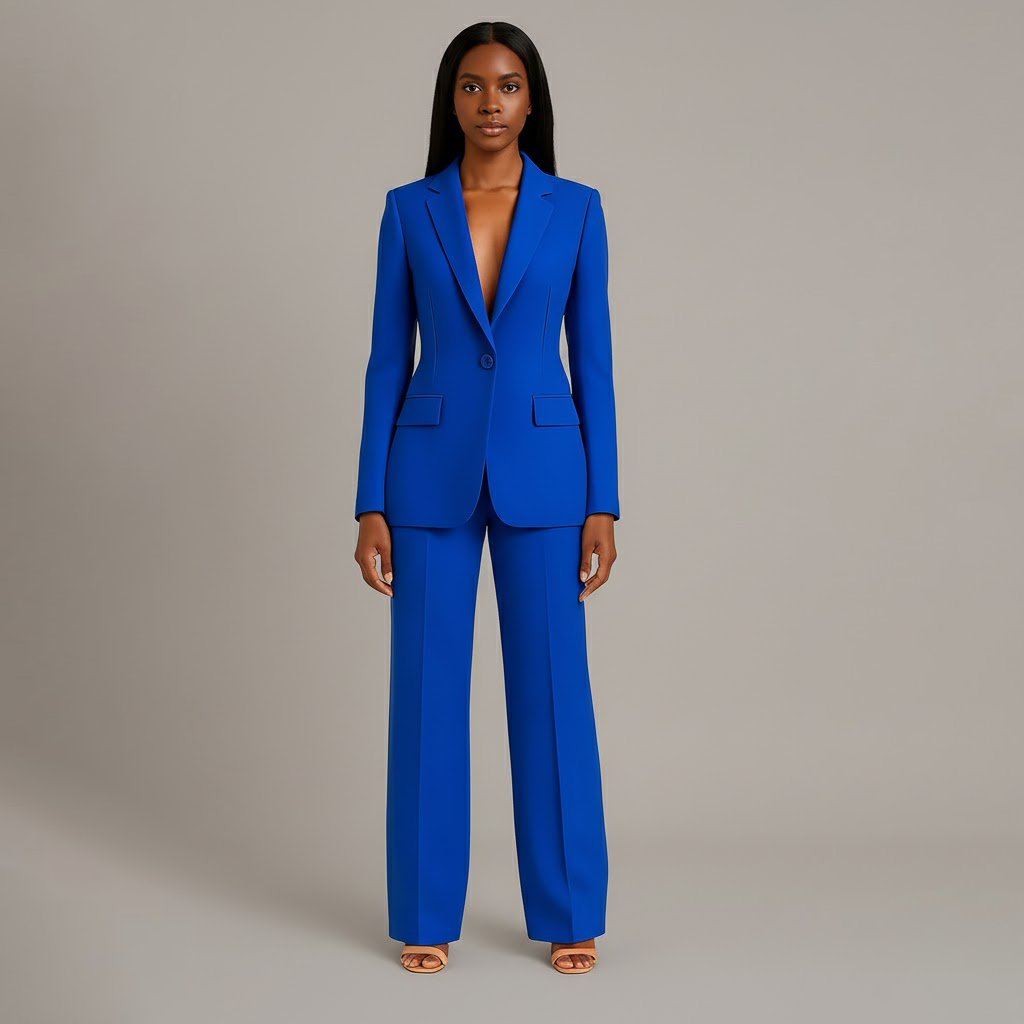 Ensemble de Costume Tailleur Féminin Structuré Blazer Longue Pantalons Évasés Élégants pour Bureau – Christi