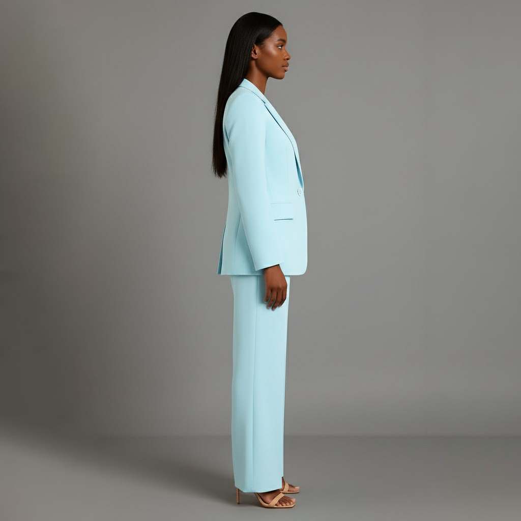 Ensemble de Costume Tailleur Féminin Structuré Blazer Longue Pantalons Évasés Élégants pour Bureau – Christi