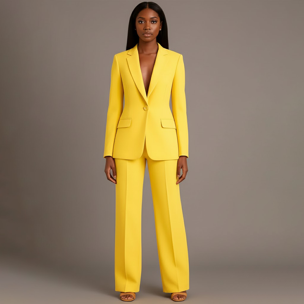 Ensemble de Costume Tailleur Féminin Structuré Blazer Longue Pantalons Évasés Élégants pour Bureau – Christi