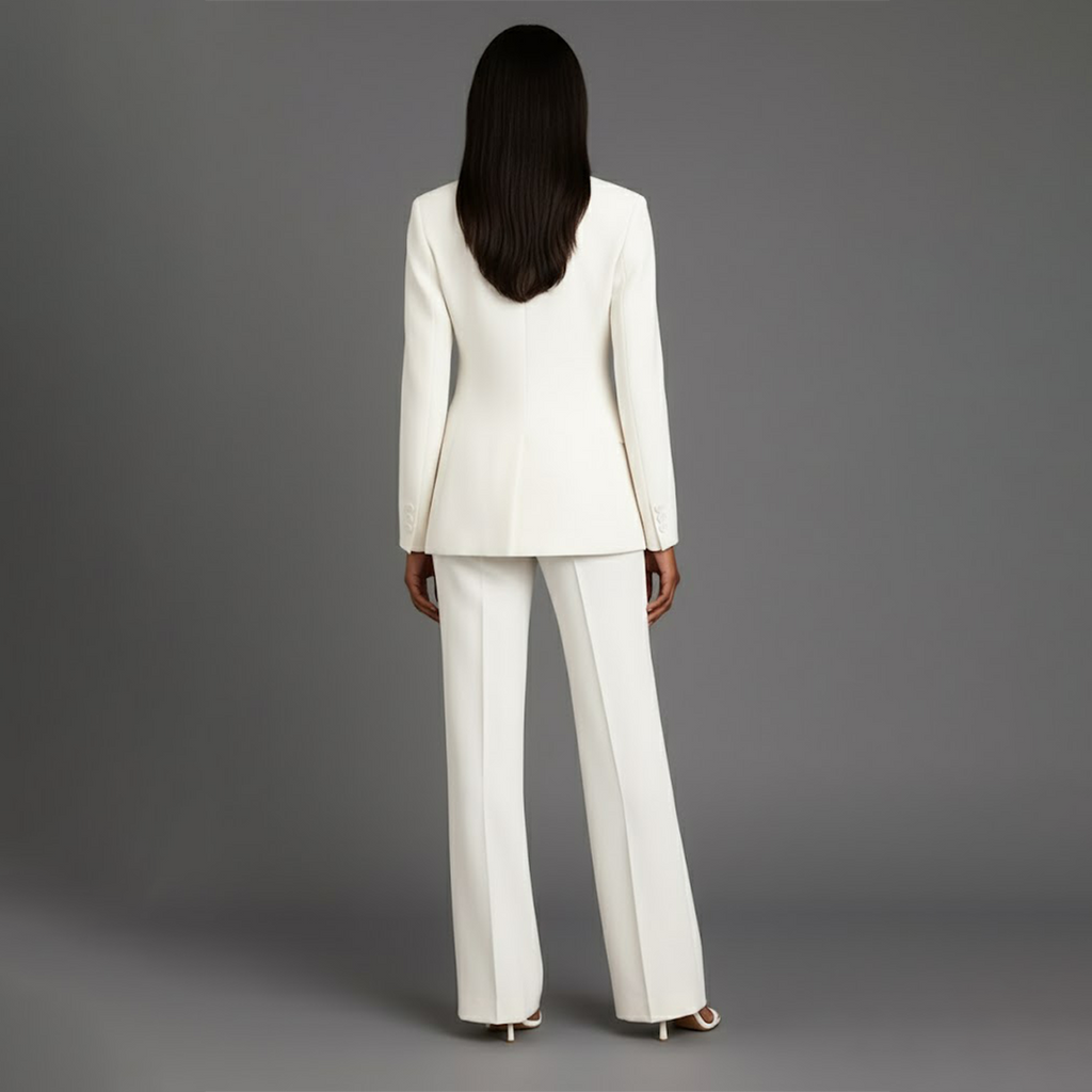 Ensemble de Costume Tailleur Féminin Structuré Blazer Longue Pantalons Évasés Élégants pour Bureau – Christi