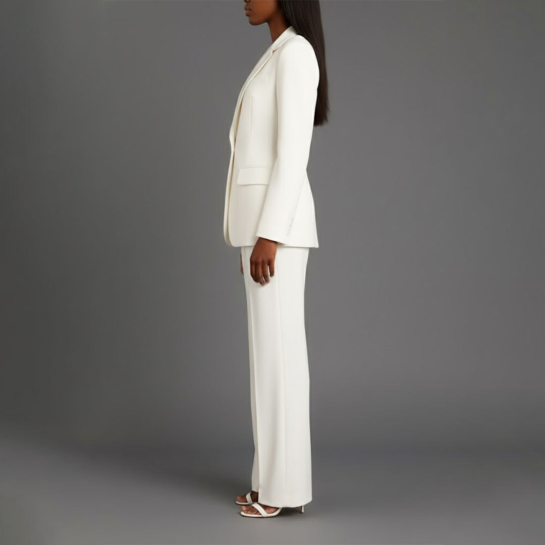 Ensemble de Costume Tailleur Féminin Structuré Blazer Longue Pantalons Évasés Élégants pour Bureau – Christi